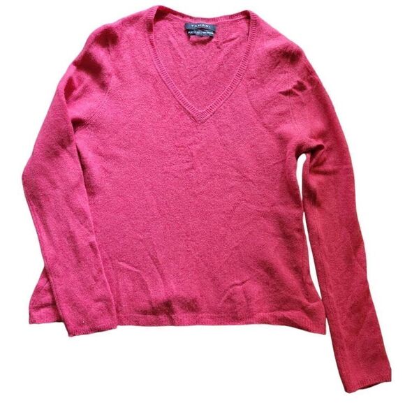 Tahari Pure Luxe Cashmere Sweater Women's Medium Berry Red V Neck Pullover - Picture 1 of 3